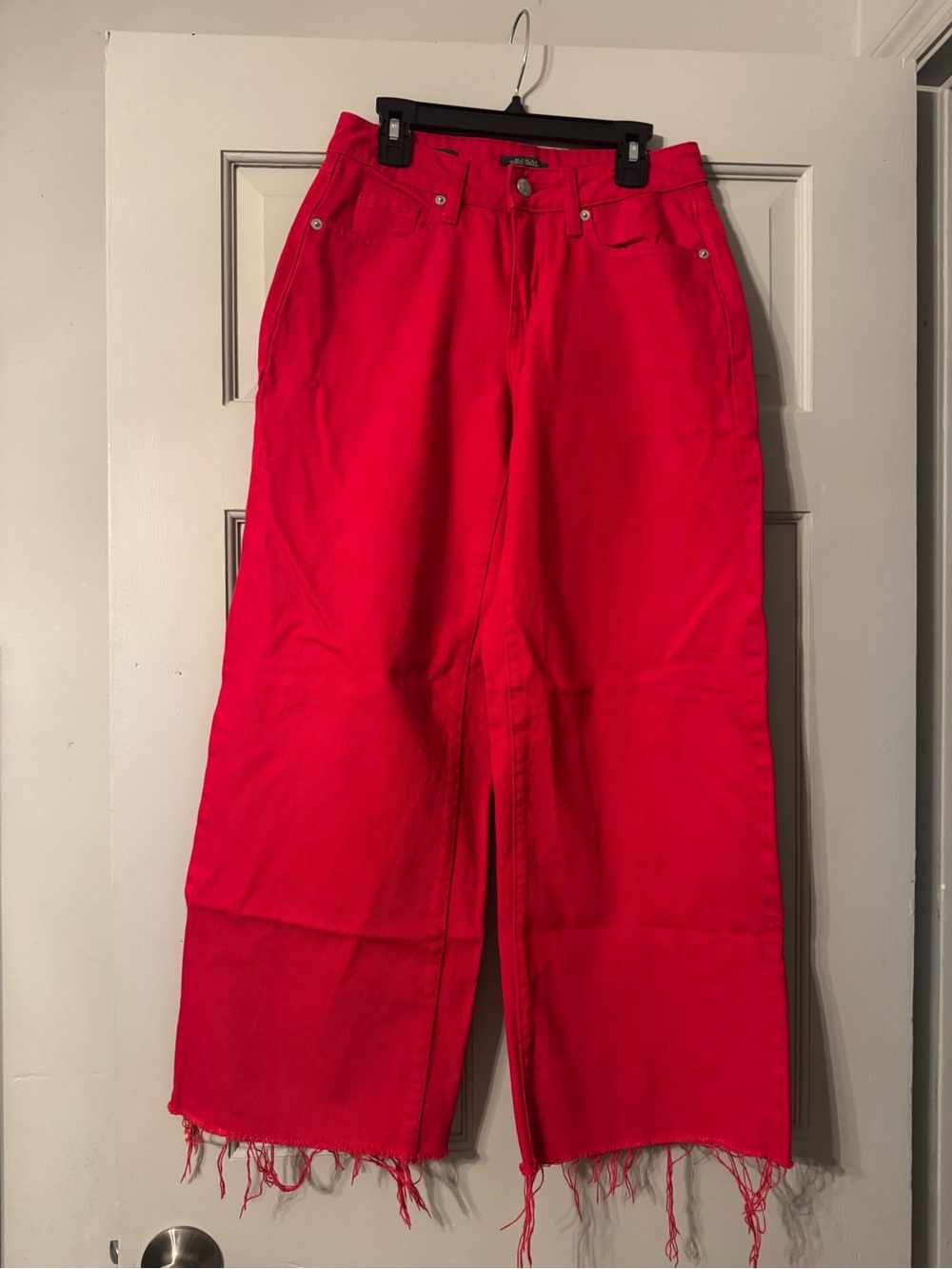 wild fable Red Wide-Leg Jeans with Frayed Hem